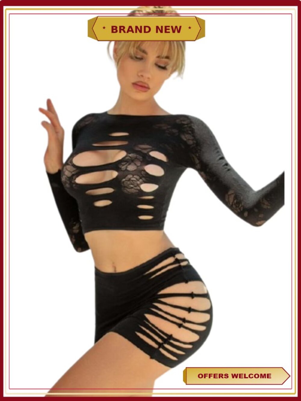 Women Lingerie Bodystocking Jumpsuit Two Piece Plunging Lace Sheer Sexy Teddy